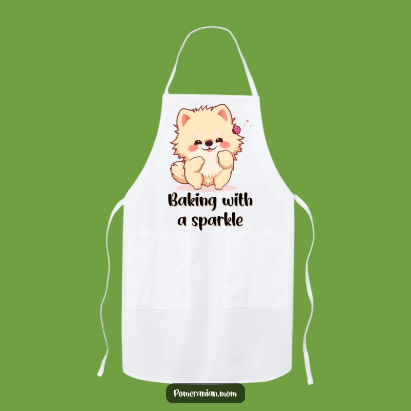 Funny Sparkly Toss Kawaii Pomeranian Apron: Playful Kitchen Style for Fashionistas