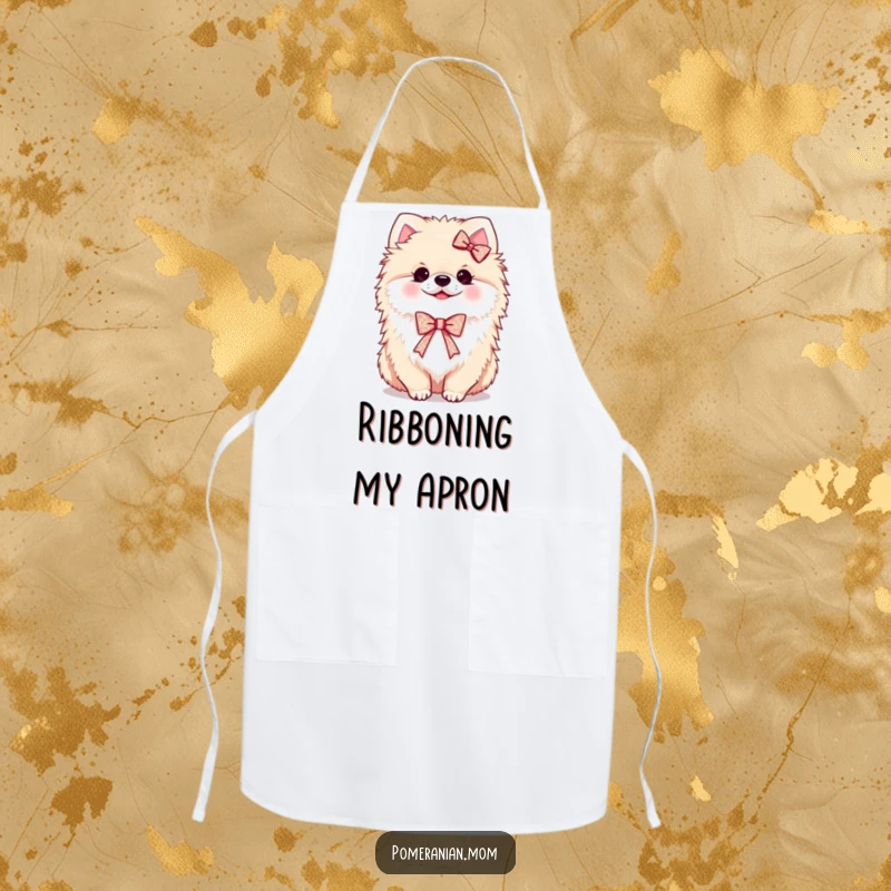 Funny Kawaii Pomeranian Apron: A fluffy dog wearing a tiny, sparkling ribbon, adding cheer to any cooking session.