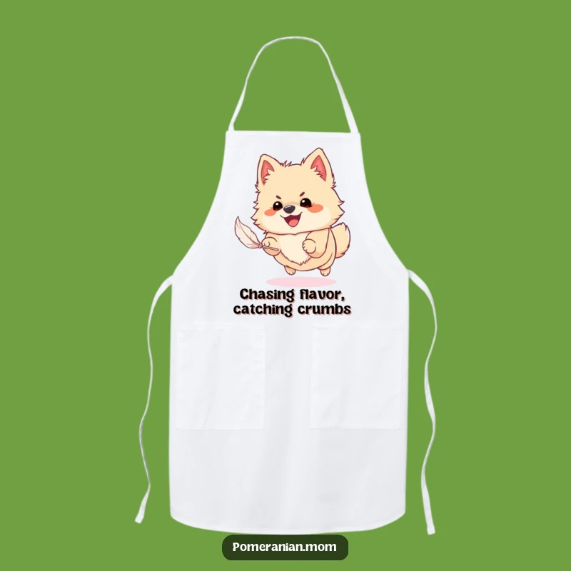Funny Pomeranian Feather Chase Apron: Cook Up Some Laughs in the Kitchen!