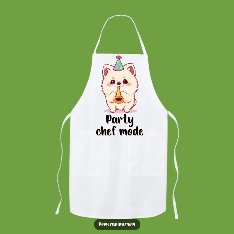 Funny Kawaii Pomeranian Apron: Party Dog Trumpet for Joyful Kitchen Gift