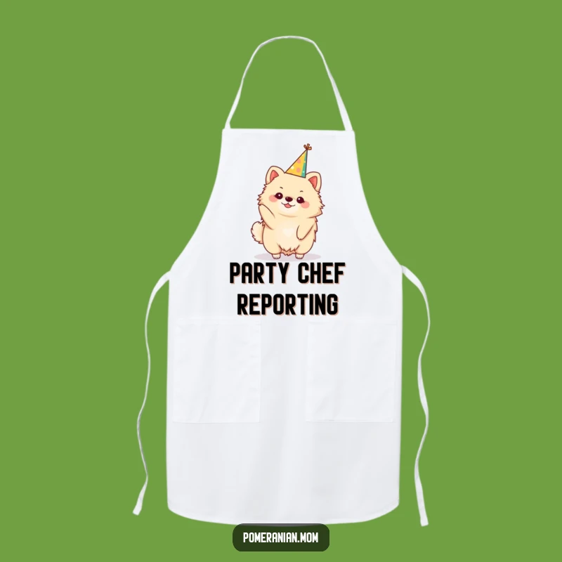 Funny Party Hat Kawaii Pomeranian Apron: Festive Kitchen Style for Celebrations