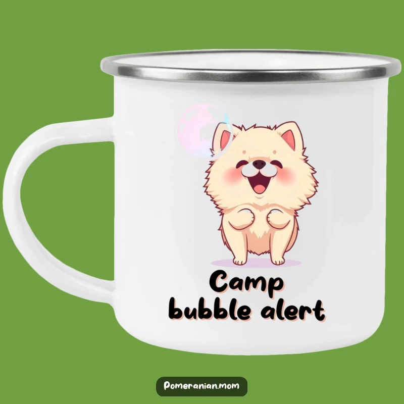 Adventure Bubbles Funny Pomeranian Camping Mug: Sip and Smile!