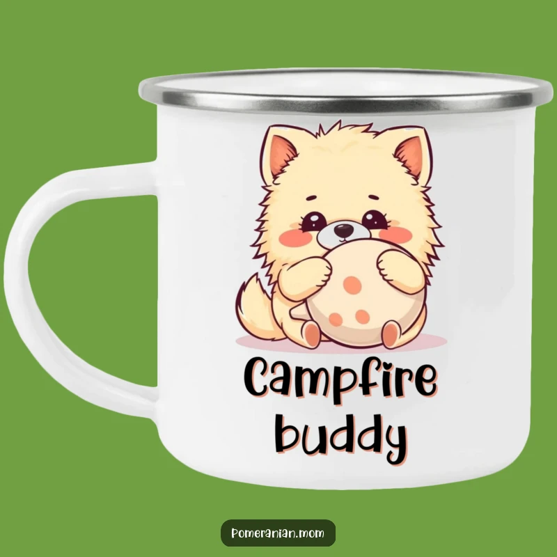 Funny Kawaii Pomeranian Camping Mug: Cute Dog Hugging Toy for Outdoor Fun Gift