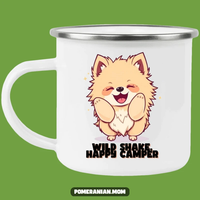 Funny Kawaii Pomeranian Camping Mug: Shaking Dog Design, Perfect Humorous Gift