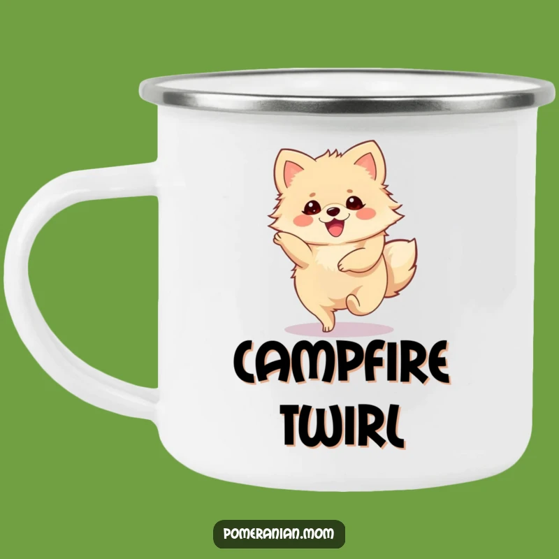 Funny Pomeranian Camping Mug: Joyous Twirling Outdoor Gift