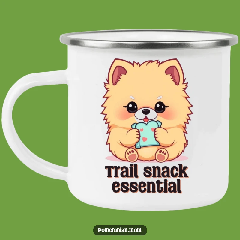 Funny Kawaii Pomeranian Camping Mug: Treat-Loving Dog Design, Perfect Humorous Gift