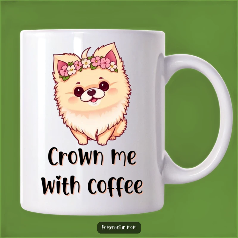 Funny Kawaii Pomeranian Flower Crown Mug - Adorable Gift for Dog Lovers