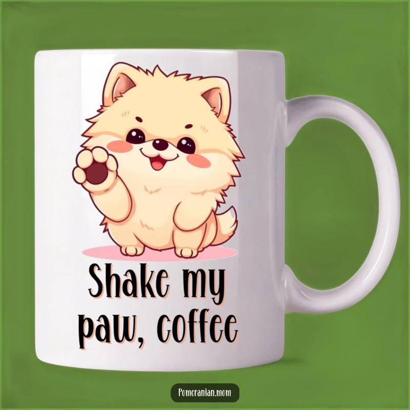 Funny Kawaii Pomeranian Handshake Mug - Cheerful Dog Greeting Gift