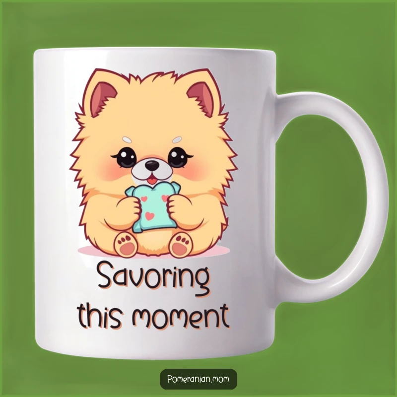 Funny Kawaii Pomeranian Mug: Delicate Treat Moment, Perfect Humorous Gift for Poms