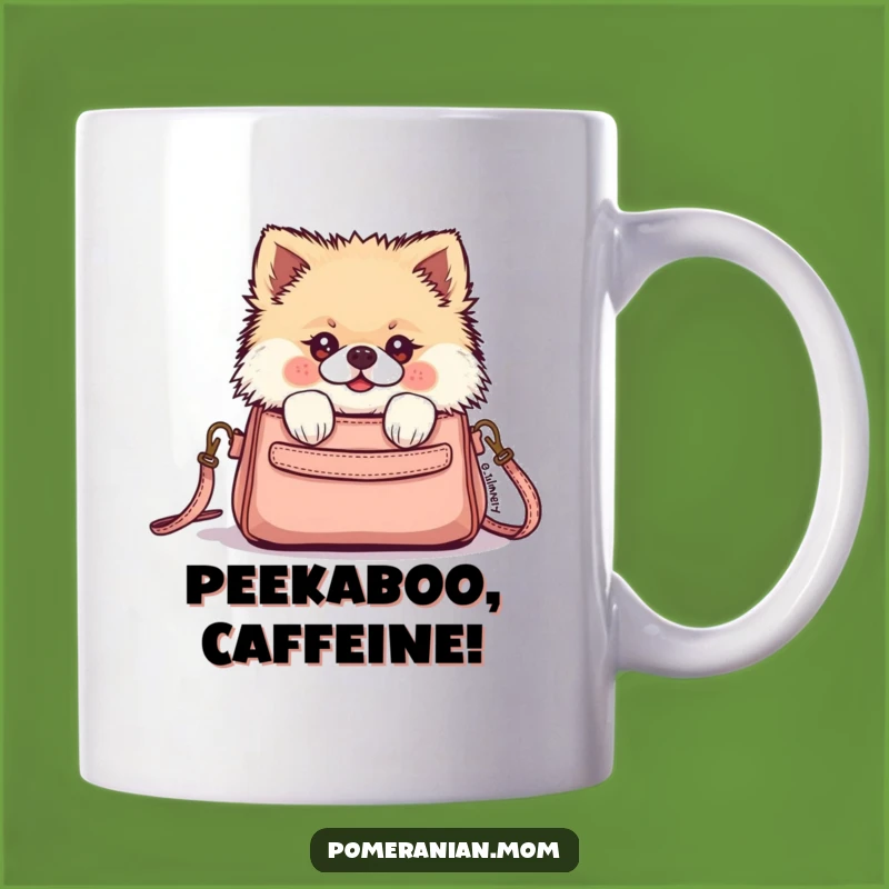 Funny Kawaii Pomeranian Purse Peek Mug - Adorable Dog Lover's Delightful Gift