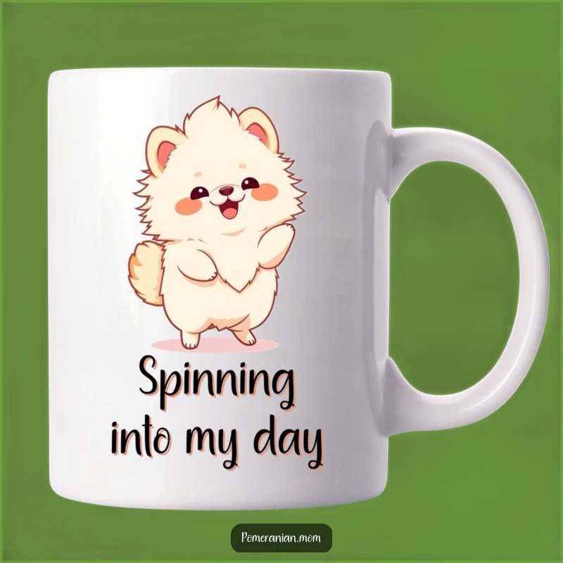 Funny Kawaii Pomeranian Mug: Joyful Twirling Dog, Perfect Humorous Gift for Poms Lovers