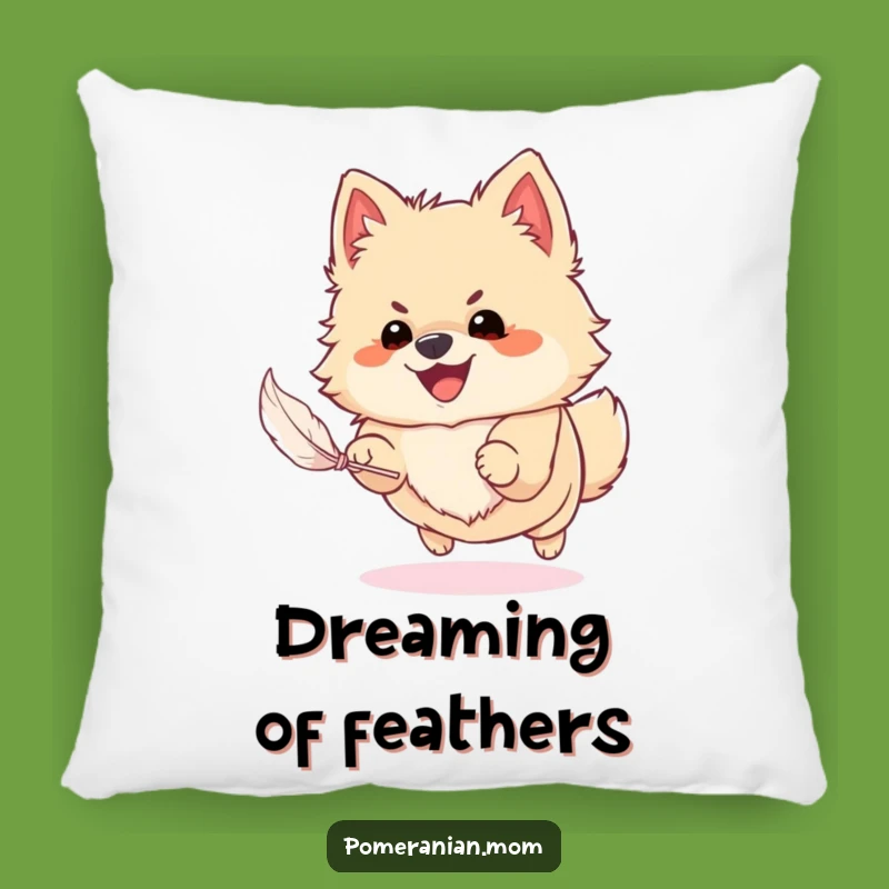Comfy Funny Pomeranian Feather Chase Pillow: Adorable and Hilarious Home Accent