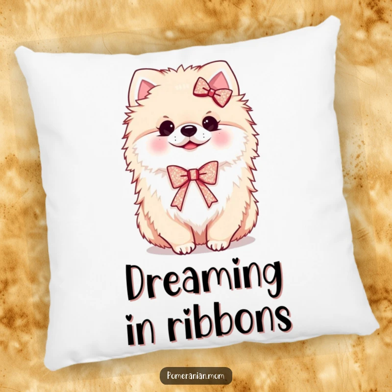 Funny Kawaii Pomeranian Pillow: A fluffy dog wearing a tiny, sparkling ribbon, bringing comfort and cute flair.