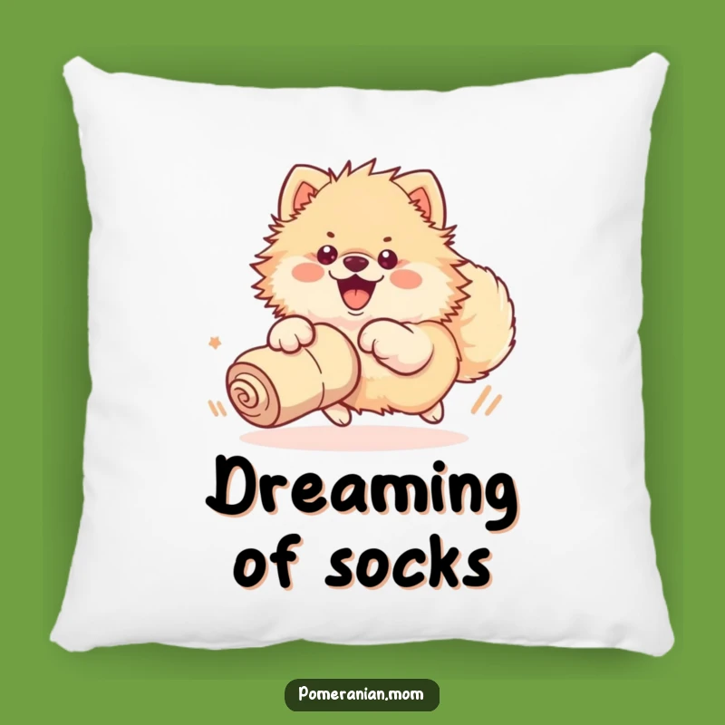 Funny Kawaii Pomeranian Sock Chase Pillow: Soft and Hilarious Cushion for Playful Homes