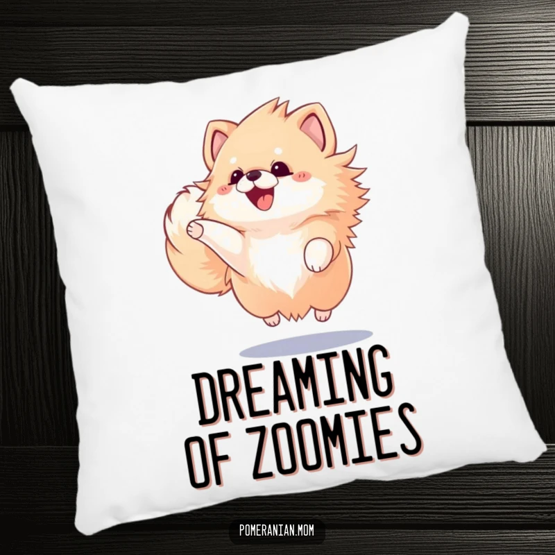 Funny Kawaii Pomeranian, plush and huggable, captured mid-jump, promising cozy comfort and delightful decor.