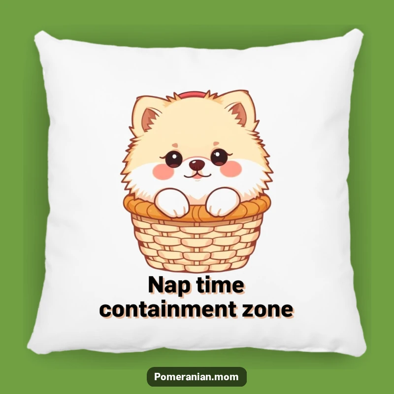 Funny Kawaii Pomeranian Pillow: Cute Dog Peeking Basket, Cozy & Humorous Gift