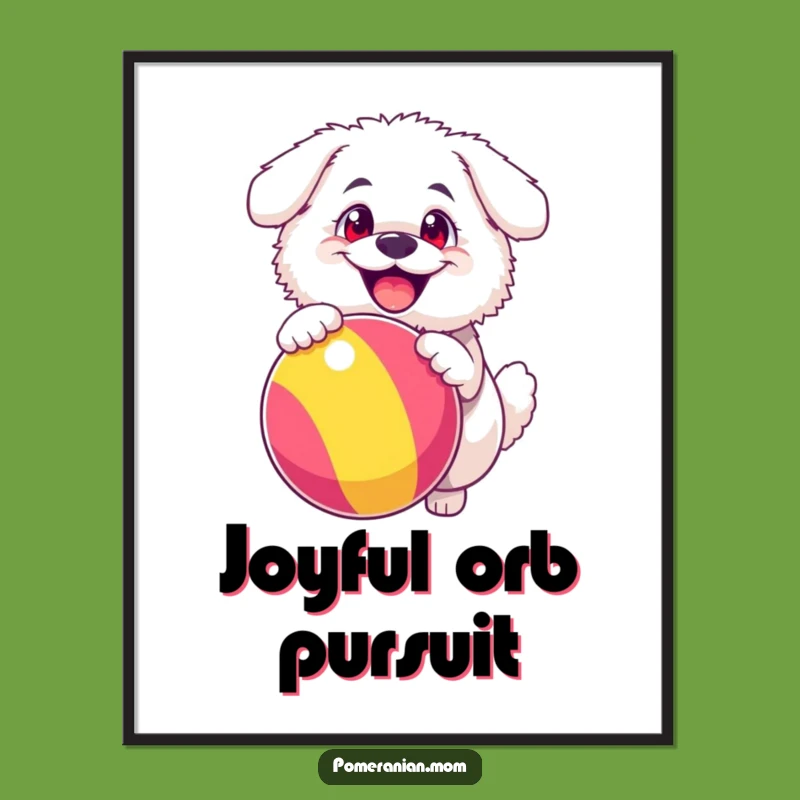 Funny Fluffy Dog Ball Digital Art Print, Vibrant Happy Decor Gift