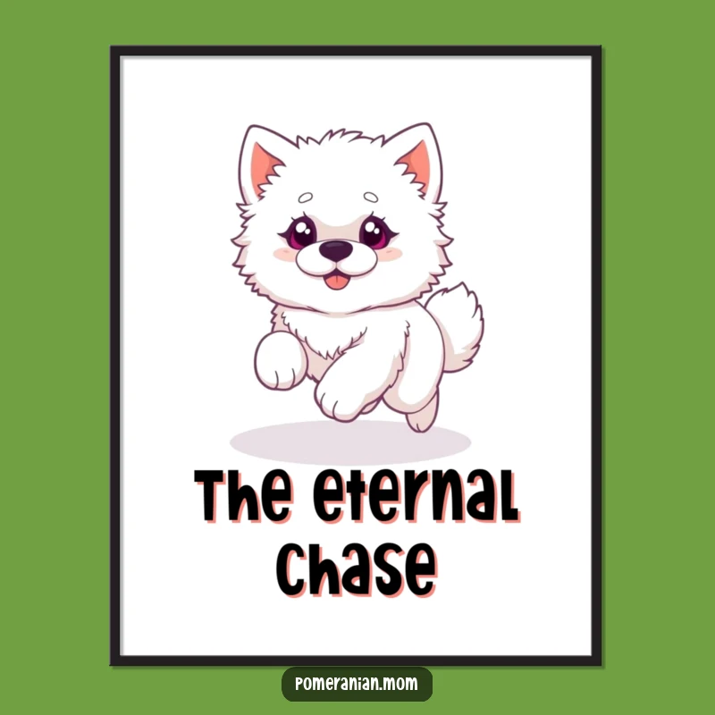 Funny Fluffy Dog Tail Chase Digital Art Print, Silly Wide-Eyed Decor Gift