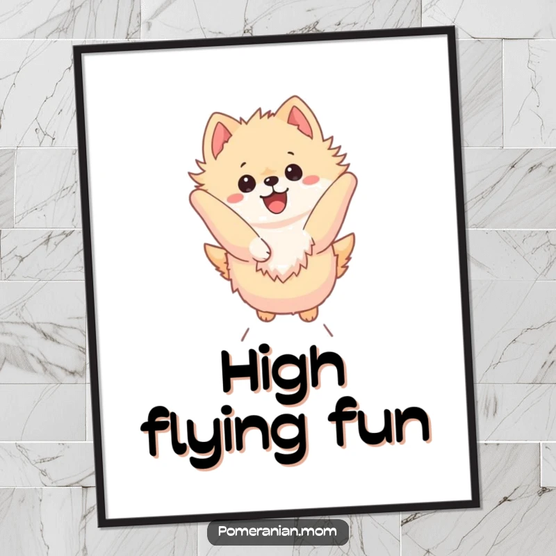 Funny Kawaii Pomeranian Digital Art: Dog in a dynamic and joyful leap, offering a humorous and action-packed visual.