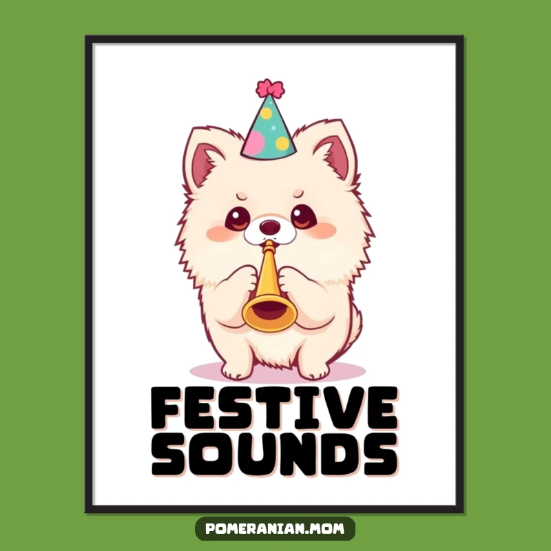 Funny Kawaii Pomeranian Digital Art: Party Dog Trumpet for Festive Decor Gift