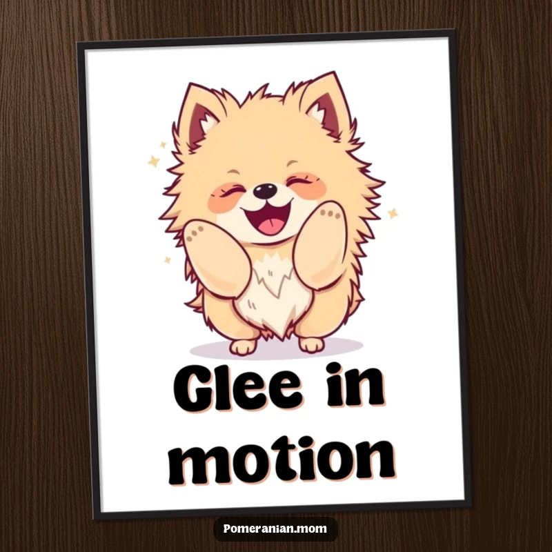 Funny Kawaii Pomeranian digital art print, a fluffy dog shaking its body with glee, downloadable art.