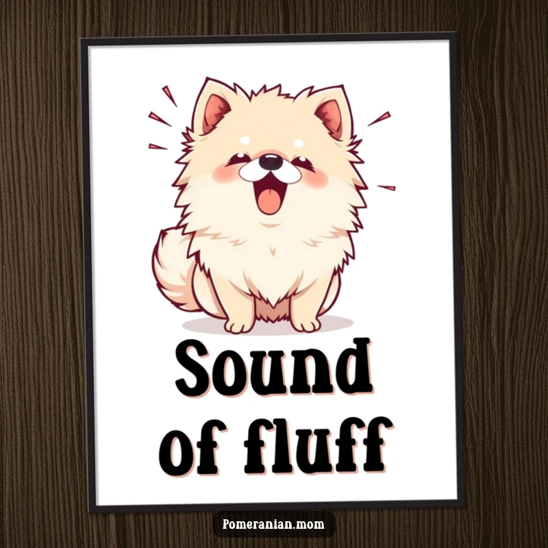 Funny Kawaii Pomeranian Digital Art: A cute dog barking with sound lines, conveying loud, funny vocalizations, ready for printing.
