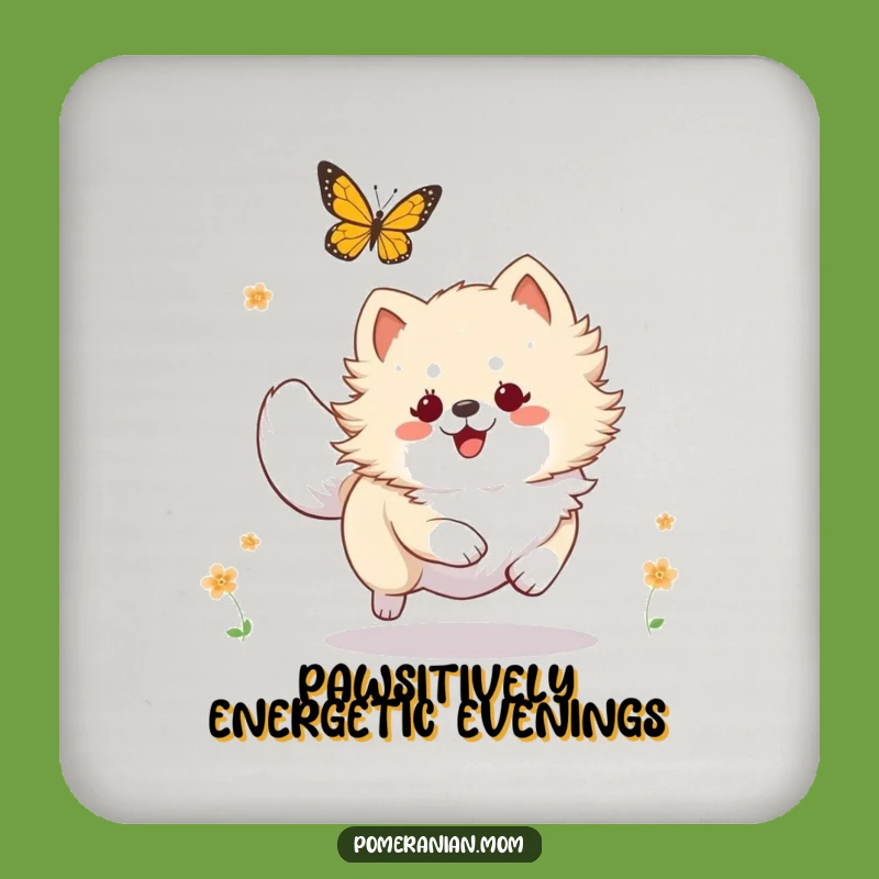 Funny Kawaii Pomeranian Butterfly Chase Coaster, Protect Surfaces with Humor