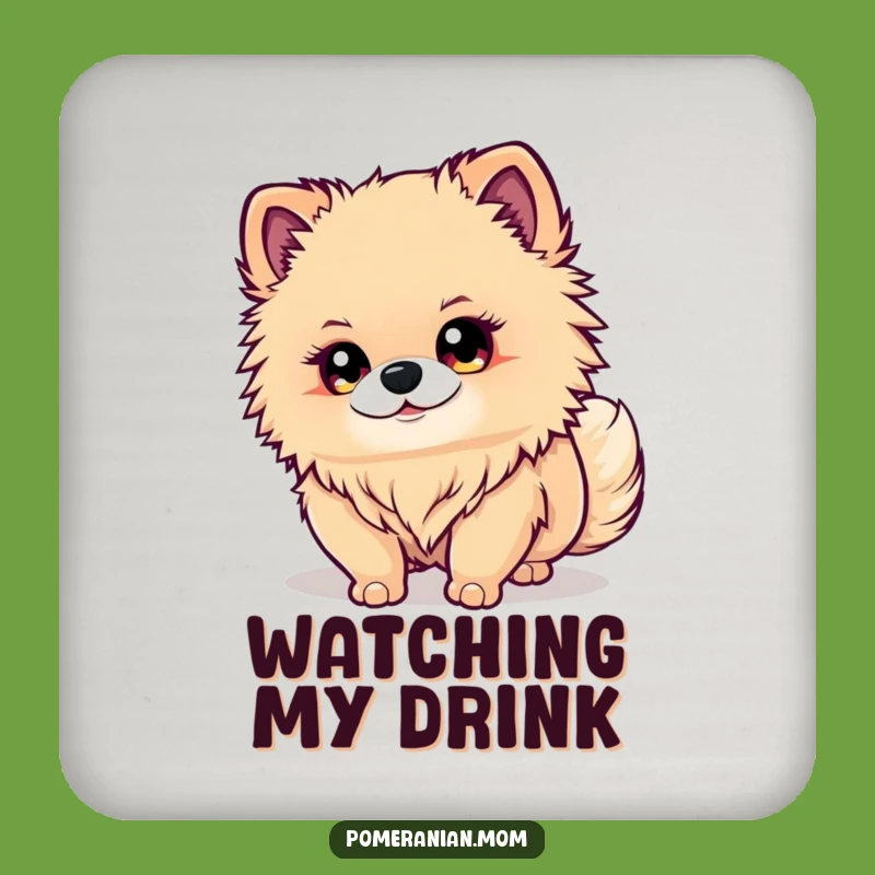 Funny Kawaii Pomeranian Drink Coaster: Cute Dog Watching Tail for Humorous Protection Gift