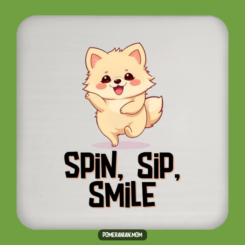 Funny Pomeranian Coaster: Joyous Twirling Drink Gift