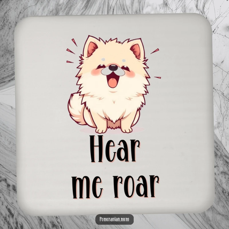 Funny Kawaii Pomeranian Coaster: A cute dog barking with sound lines, offering funny protection for tables.