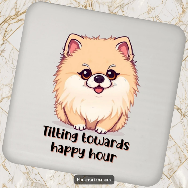 Funny kawaii Pomeranian coasters, a set of coasters featuring a cute dog with a curious head tilt. For table protection.
