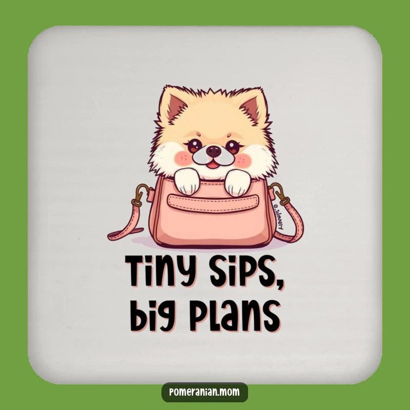 Protect Your Surfaces Funny Kawaii Pomeranian Purse Peek Coaster - Cute Gift