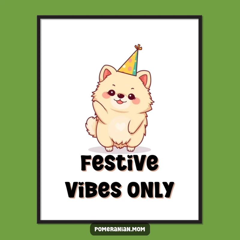 Funny Party Hat Kawaii Pomeranian Poster: Festive Dog Art for Party Decor