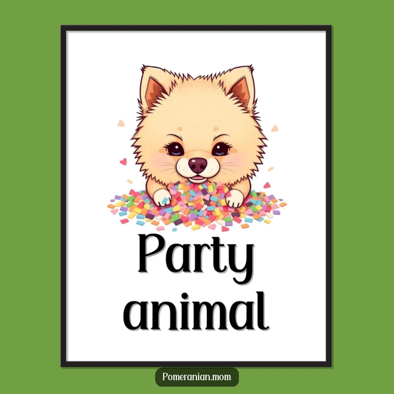 Funny Pomeranian Confetti Fiesta Poster: Brighten Your Walls with Hilarious Canine Joy