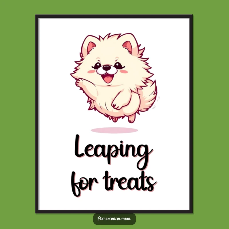 Funny Kawaii Pomeranian Leaping Poster - Energetic Wall Art Gift
