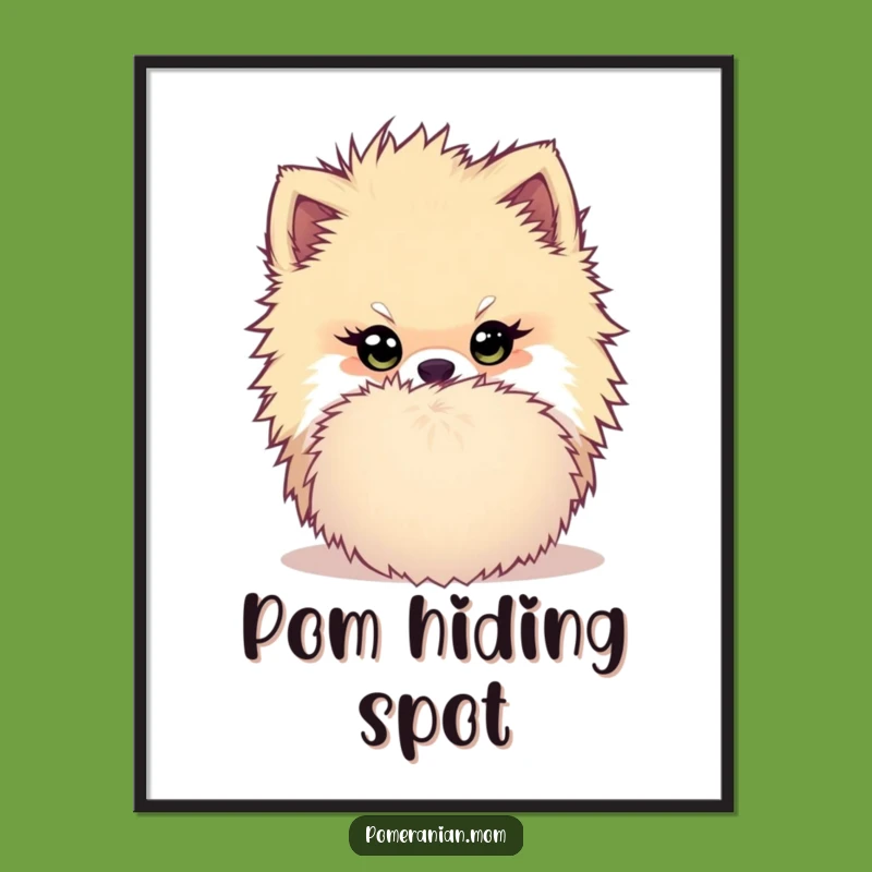 Funny Kawaii Pomeranian Mischief Poster - Hidden Pompom Wall Art Gift