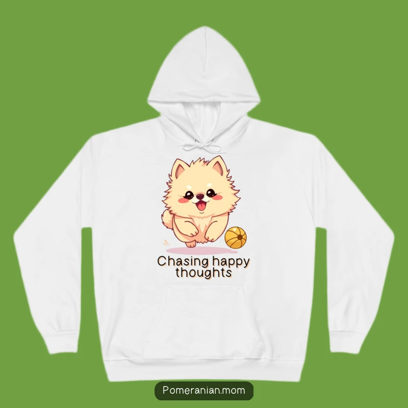 Cozy Funny Kawaii Pomeranian Chase Hoodie - Warm Gift for Energetic Dogs