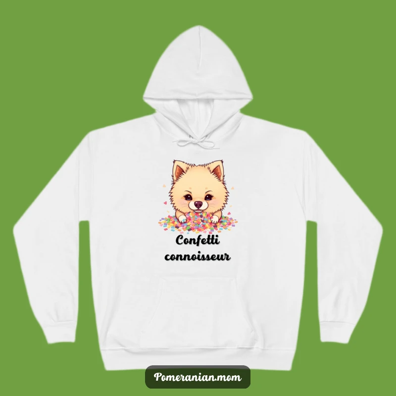 Cozy Funny Pomeranian Confetti Hoodie: Stay Warm with Hilarious Doggy Party Vibes