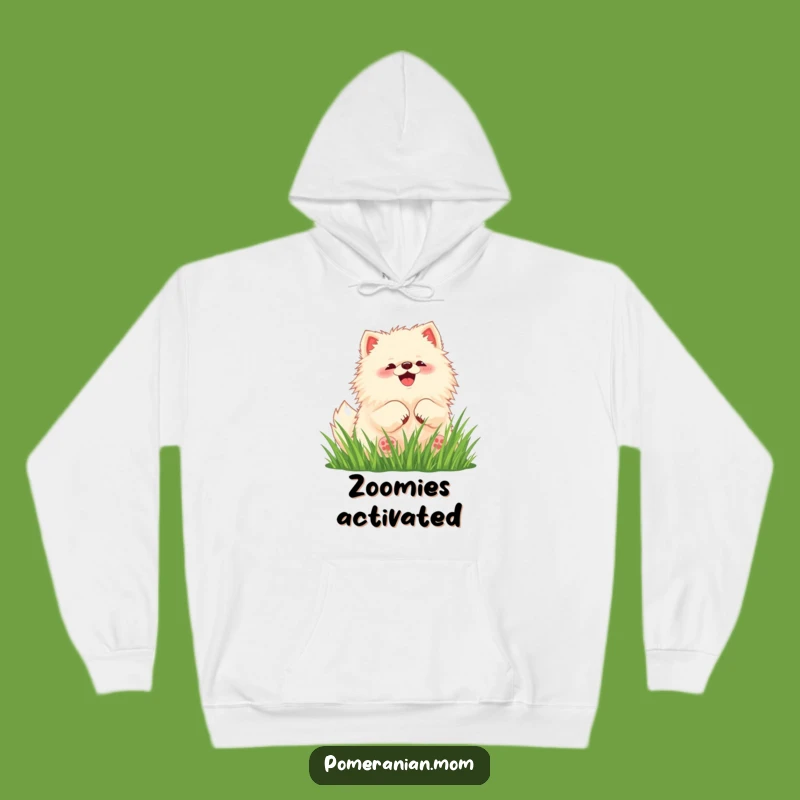 Cozy Funny Pomeranian Hoodie: Kawaii Dog Rolling in Grass Fun
