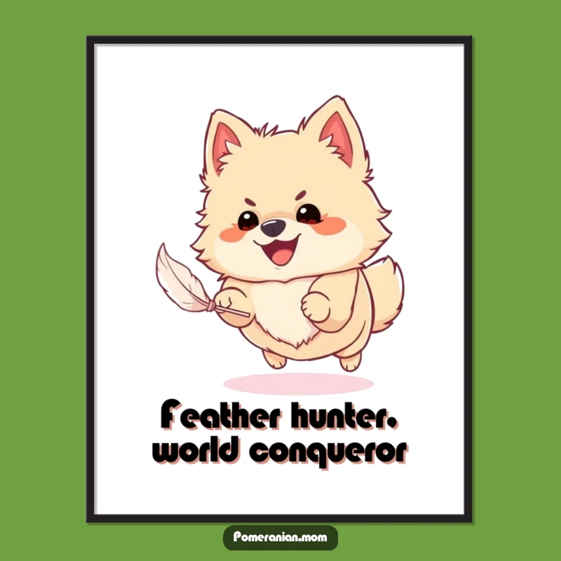 Free Printable Wall Art: Funny Pomeranian Feather Chase Dog Art Downloadable