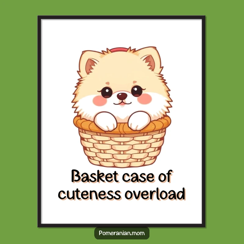 Free Printable Kawaii Pomeranian Basket Art: Cute Dog Peeking Funny Wall Decor Downloadable