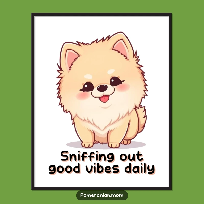 Free Printable Kawaii Pomeranian Wall Art: Curious Sniff Funny Downloadable Decor