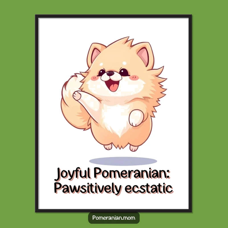 Free Printable Kawaii Pomeranian Wall Art: Joyful Dog Jumping Funny Downloadable Decor