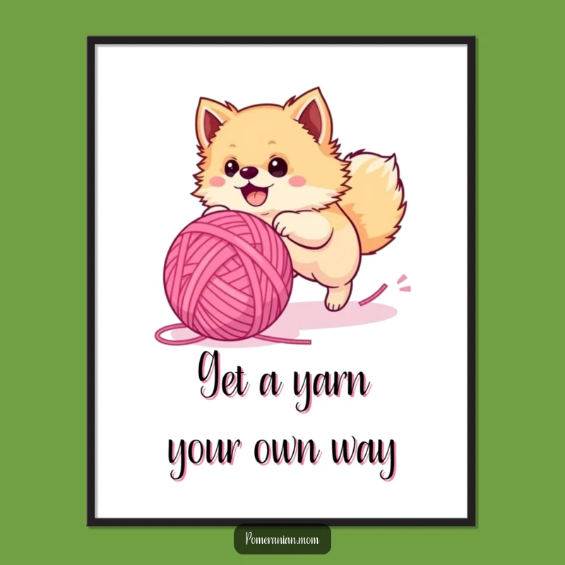 Free Printable Wall Art: Funny Pomeranian Yarn Chase Downloadable Art for Home Decor