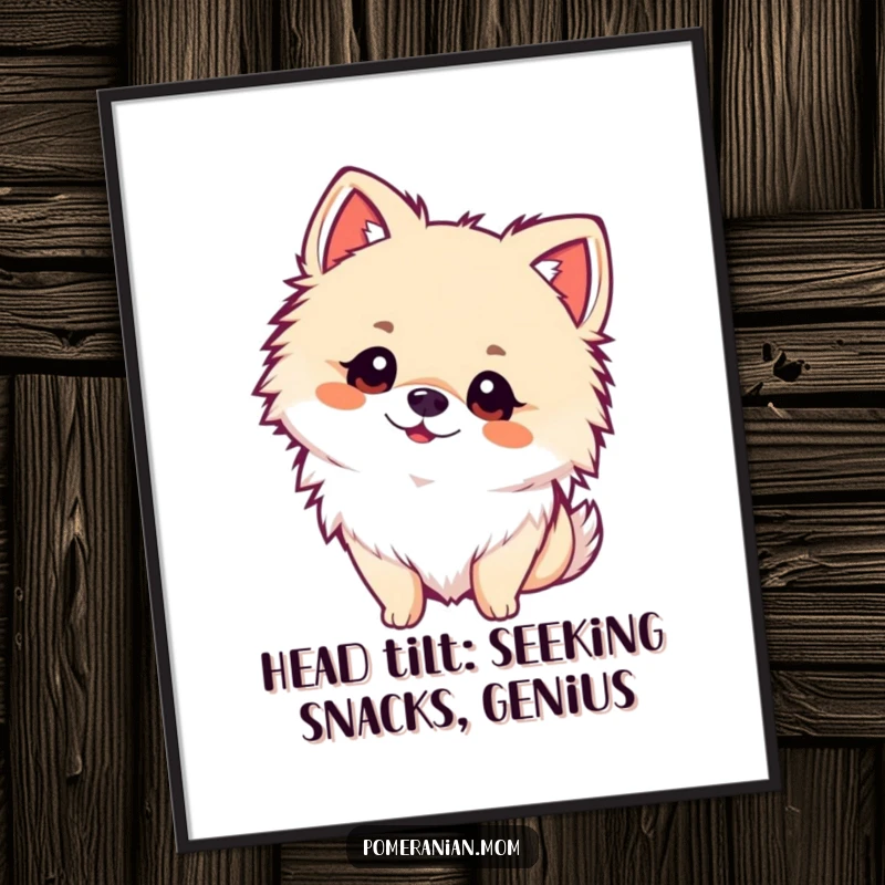 Funny Free Printable Wall Art: A kawaii pomeranian tilting its head with a look of pure, adorable curiosity.