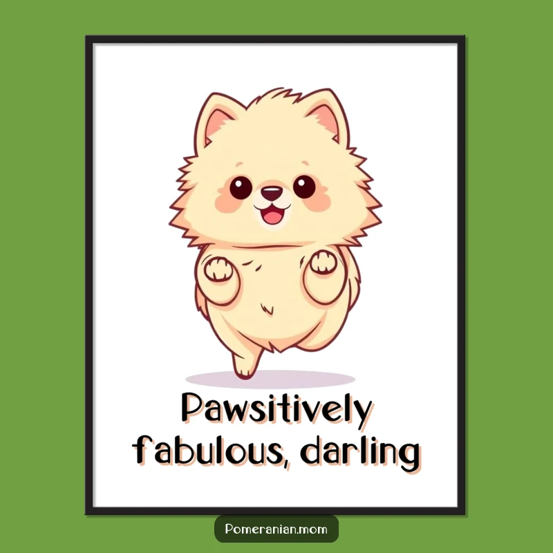 Funny Free Printable Wall Art: Kawaii Pomeranian Prance, Adorable Downloadable Decor