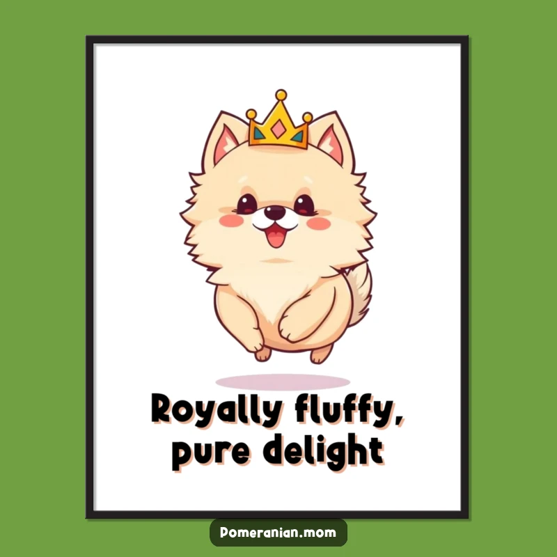 Free Printable Wall Art: Funny Crowned Pomeranian Skipping Dog Art Downloadable
