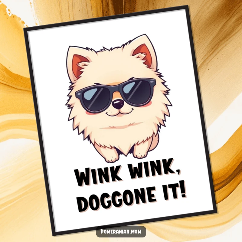 Funny Free Printable Wall Art: A kawaii Pomeranian rocks tiny sunglasses and a confident wink, exuding effortless cool.