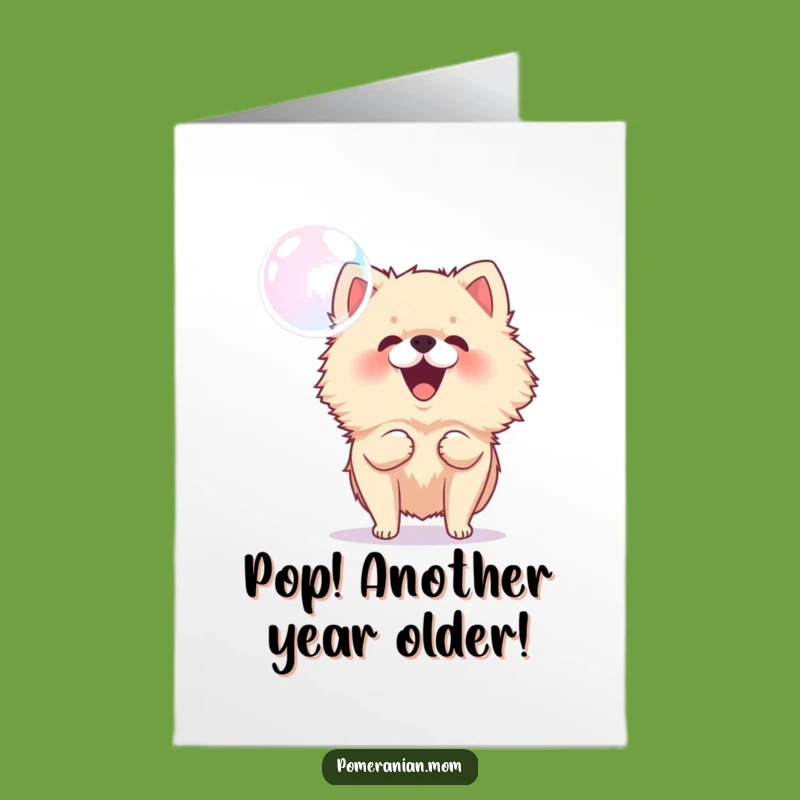 Free Printable Bubble-Bouncing Pomeranian Birthday Card: Funny Dog Downloadable