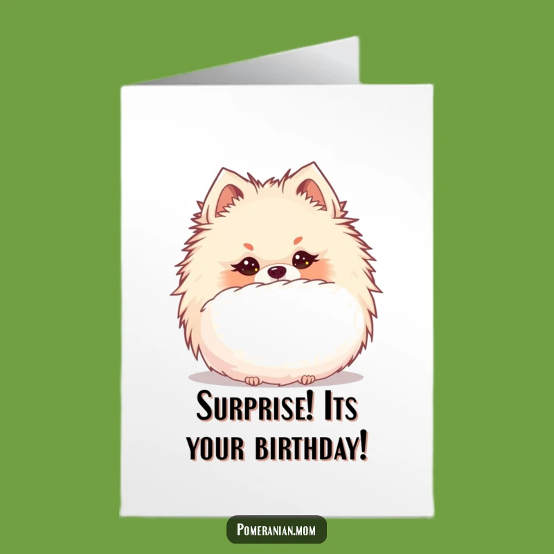 Free Printable Kawaii Pomeranian Birthday Card: Hide & Seek Dog Funny Birthday Gift